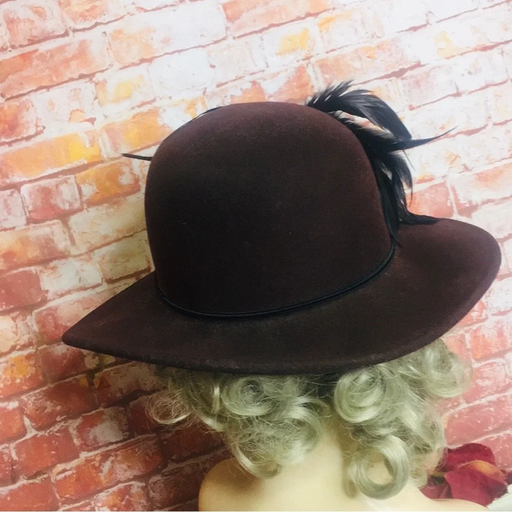 Vintage 90s Bonton Chocolate Brown Wool Felt Derby Hat